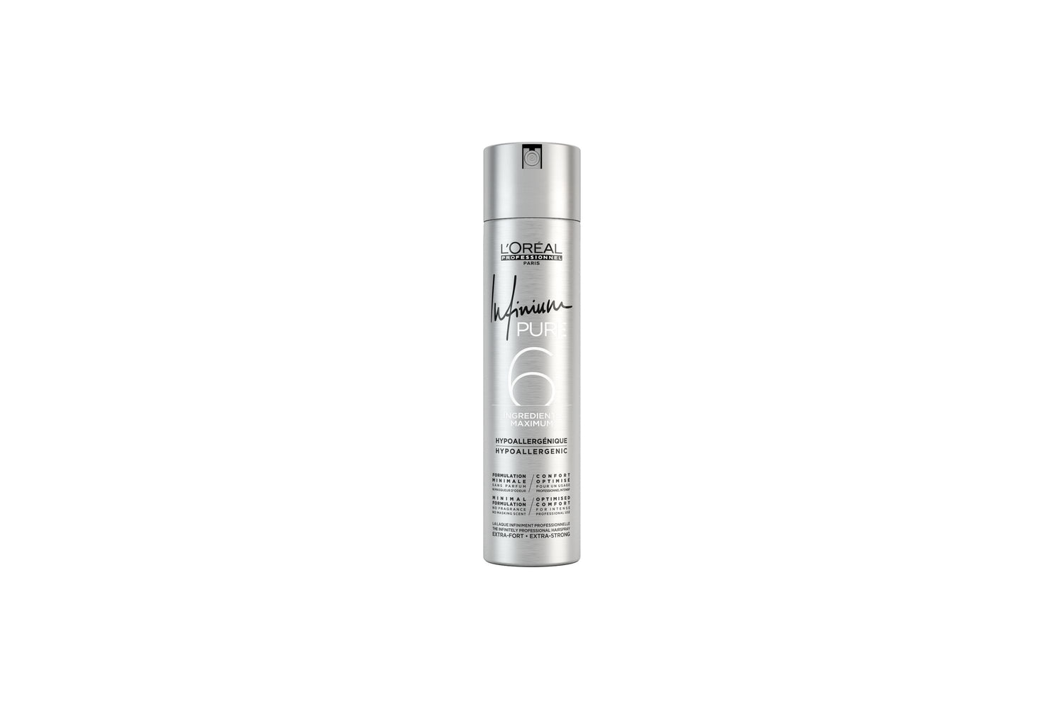 Loreal Professionnel Infinium Pure no Perfume. En salongs exklusiv hårspray. Stark stadga. Ny allergivänlig formula reducerat till absolut minimum för genuin prestanda. Utan parfym. två styrkor. 300ml