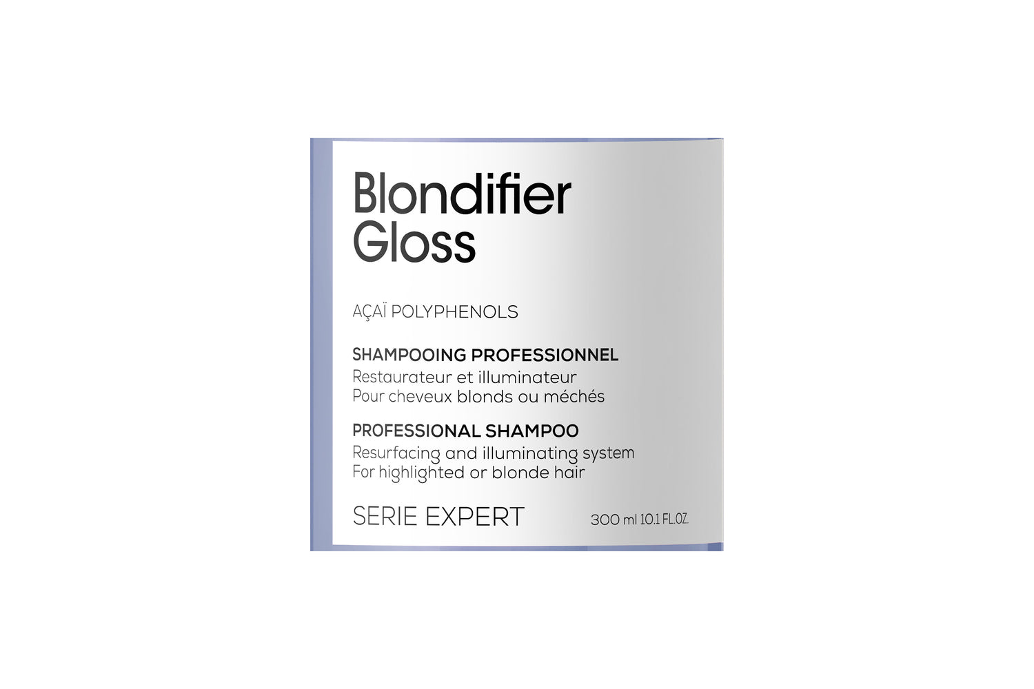 Loreal Professionnel Blondifier gloss shampoo. Reparerande och ljusreflekterande* professionellt shampoo för slingat eller blont hår. Berikad med extrakt av acaibär som innehåller polyfenoler.